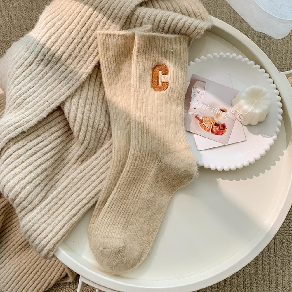 Polyester Wool Snow Boot Socks Solid Color Winter Warm Thick Socks Fashion Women Wool Socks  Women