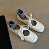 Versatile Little White Shoes Women's Hollow Lace-up Single Shoes Retro Square Head Flat Bottom Comfortable Mary Jane Shoes