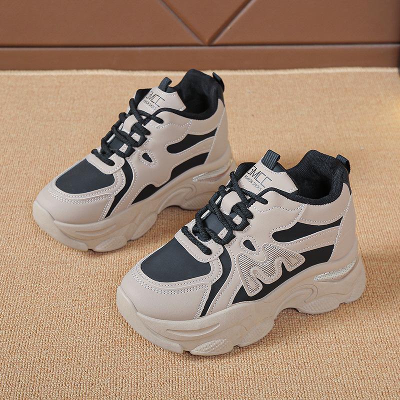 

Foreign trade internal heightening women s shoes 2025 new thick-soled dad shoes heightening leather surface soft sole waterproof and non-slip 40