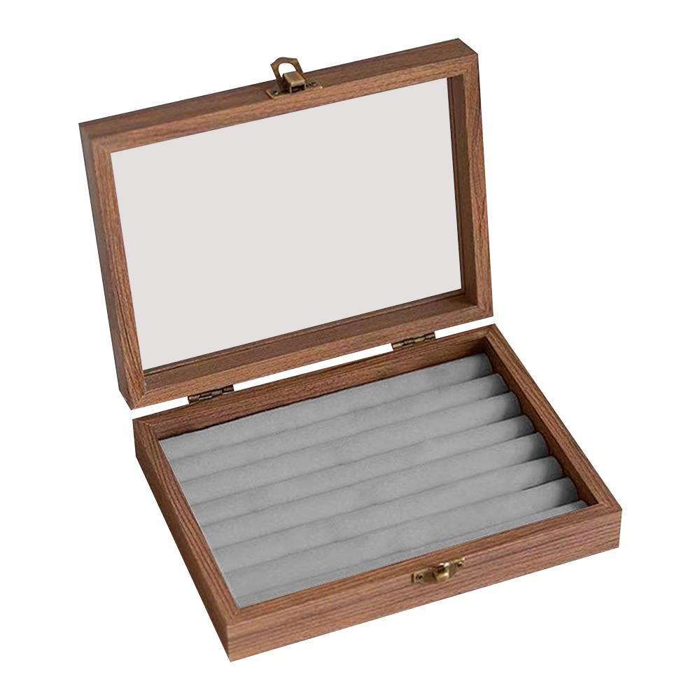 Walnut Color Jewelry Storage Box Dust-proof Design Velvet Material Ring Storage Box Vintage Style Light Luxury Packaging