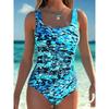 Summer Sexy Abstract Pattern Printed One-piece Swimsuit Slim Fit and Slimming, Deep U-back Design, Beach Pool Vacation Eye-catching Fashion Swimsuit