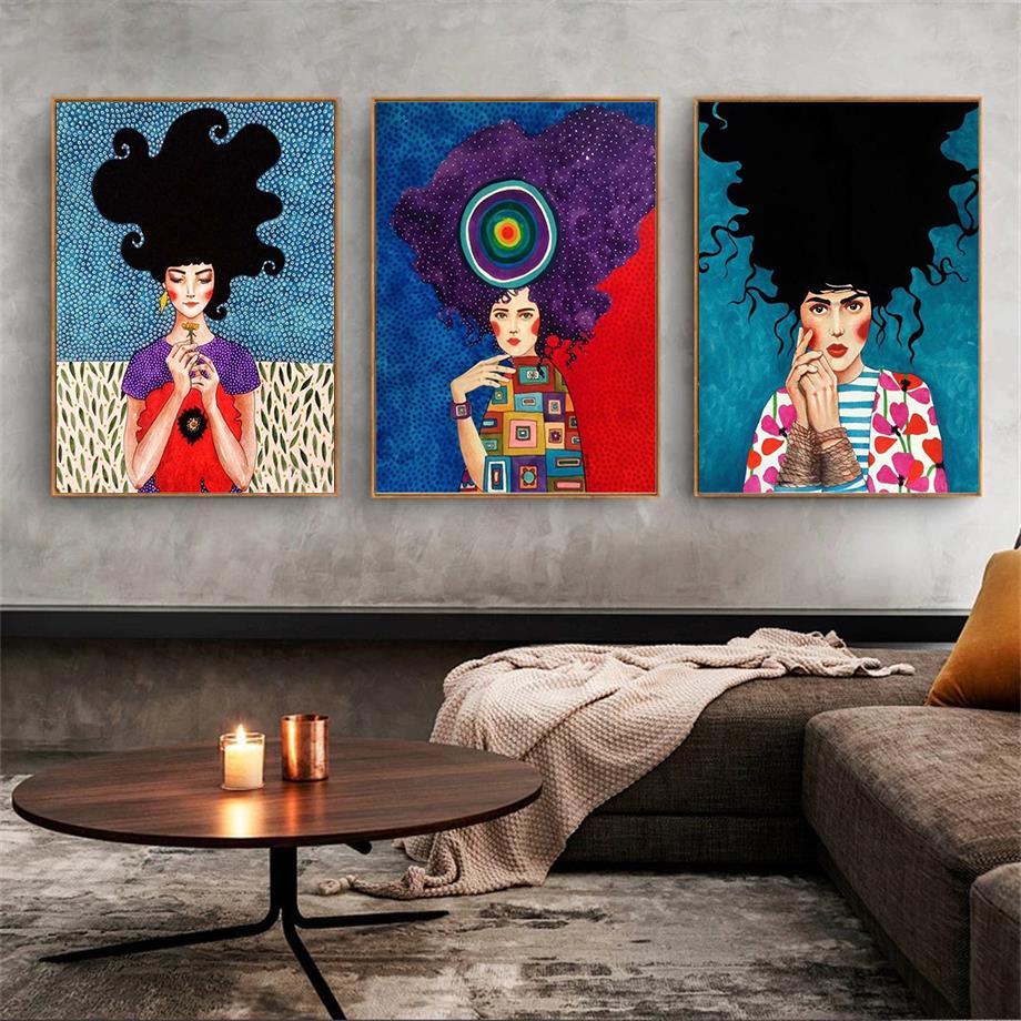 Abstract Style Girl Portrait Canvas Paintings Modern Figure Posters Prints Wall Art Pictures for Living Room Bedroom Home Decor