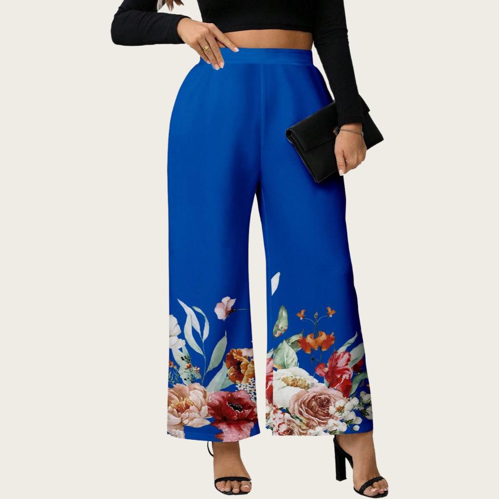 Pantaloni Imprimați cu Talie Înaltă și Croială Largă pentru Femei Mărimi Mari 2025 - Modă Europeană și Americană Transfrontalieră
