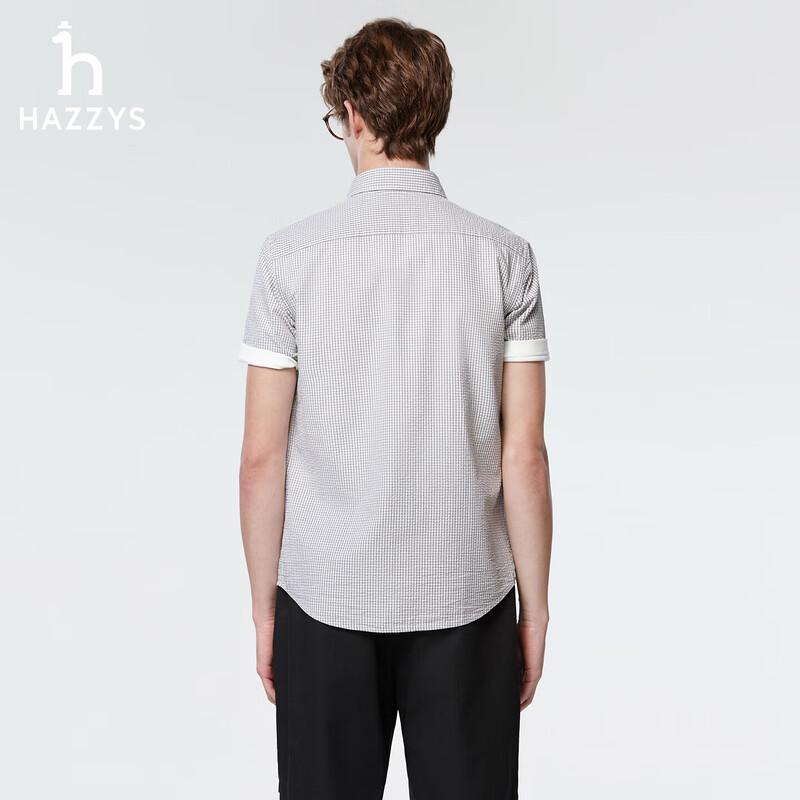 HAZZYS Men's Summer Pure Cotton Small Plaid Short-Sleeve Shirt