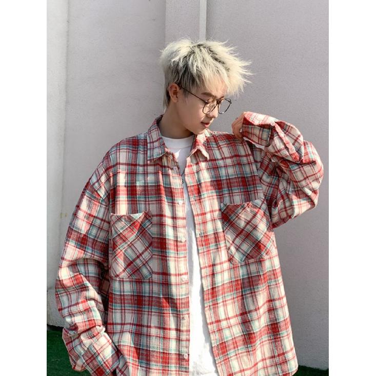 Hemd Langarm Jungen Frühling Neu Amerikanischer Stil Locker Revers Kariertes Hemd Vintage Trendig Lässig Einfach zu Kombinieren Mantel