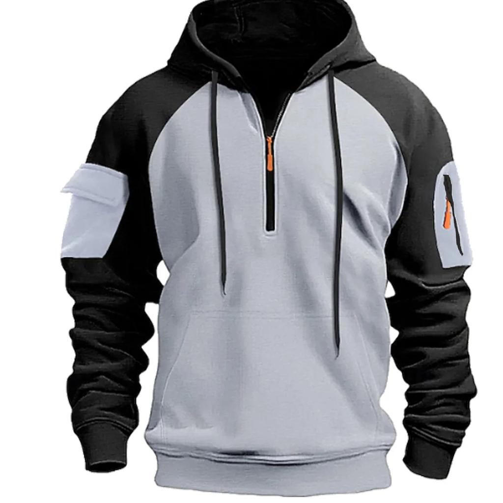 Autumn Winter Men's Hoodies Long Sleeve Sweatshirt Half Zipper Hooded Pullover Mens Casual Sweatshirts