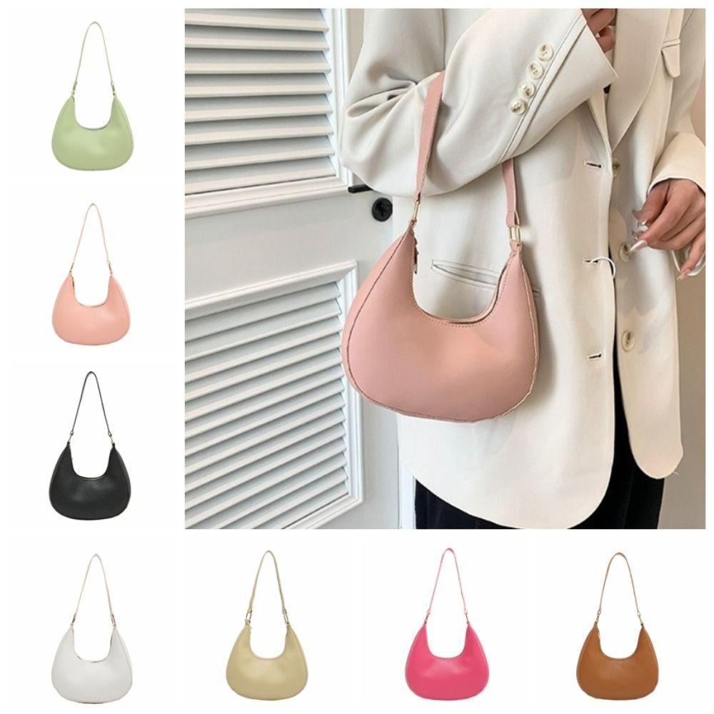 Shoulder Pouch Crescent Moon Underarm Bag Solid Color Hobo Bag Elegant PU Shoulder Bag Girls