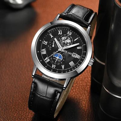 Relógio Masculino de Luxo de Marca Top, Relógio de Quartzo para Negócios, Relógio com Calendário e Data, Relógios de Pulso Esportivos de Couro para Homens