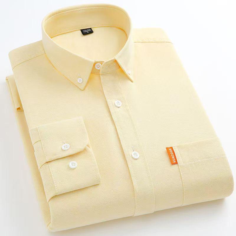 Men's Versatile Long-Sleeve Cotton Oxford Shirt - Solid Color for Spring & Autumn Business Casual