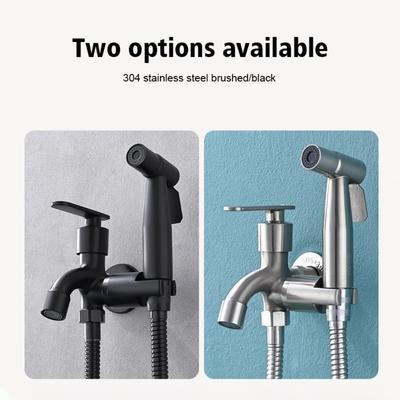 Stainless Steel Toilet Bidet Spray Set 1 In 2 Out High Pressure Toilet Sprayer Multi-functional Handheld Faucet Shattaff Shower