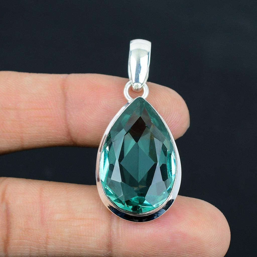 Natural Faceted Blue Topaz Gemstone Pendant, 925 Sterling Silver, Pendant Jewelry, Handmade Silver Pendant Jewelry for Gift, Easter Gift