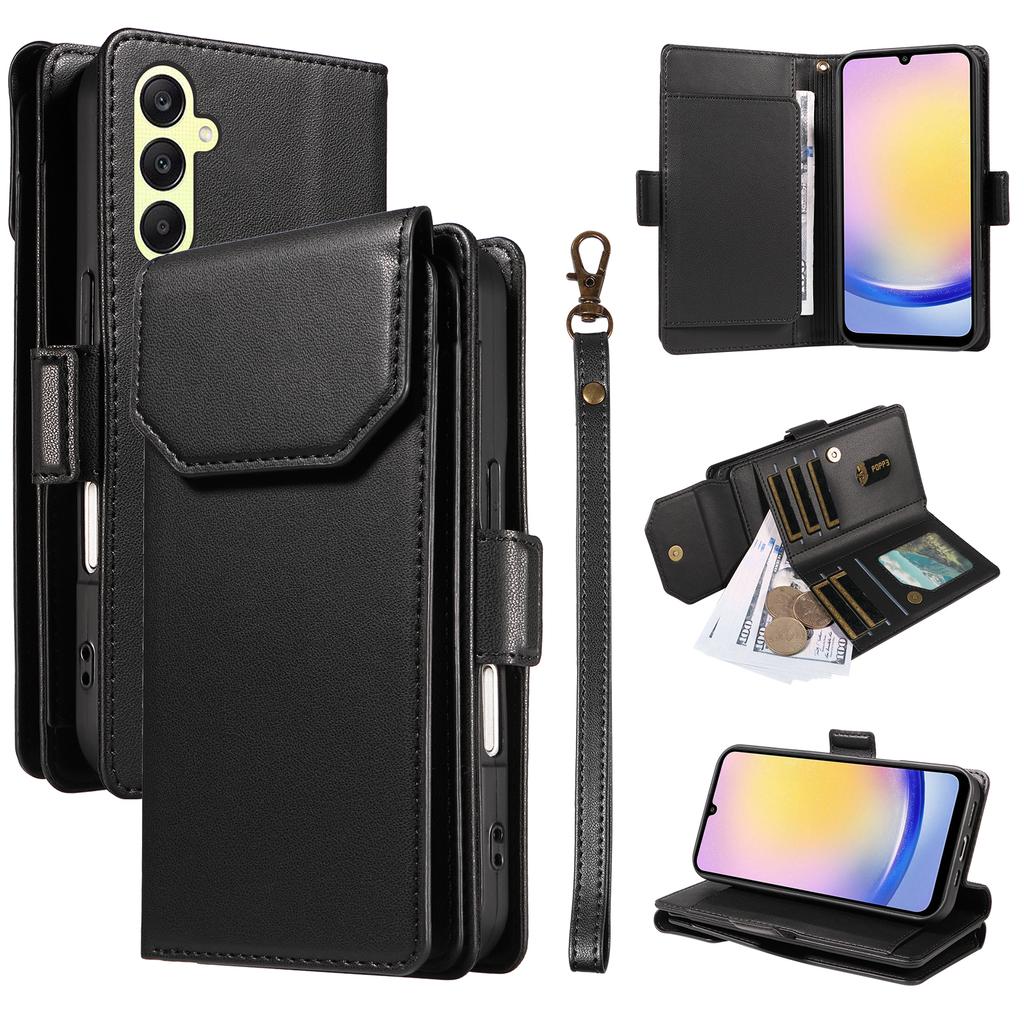 For Samsung Galaxy A25 5G (Global) Case with Multi-Card Holder and Strap PU Leather Phone Cover Stand