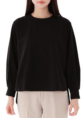 Sleeping Sheep Long Stretch Long Draped Available In Two Styles Black Women's T-Shirt Dress, Blouse-Like Cotton, Sleeves, Back, (JP, Alphabet, L,