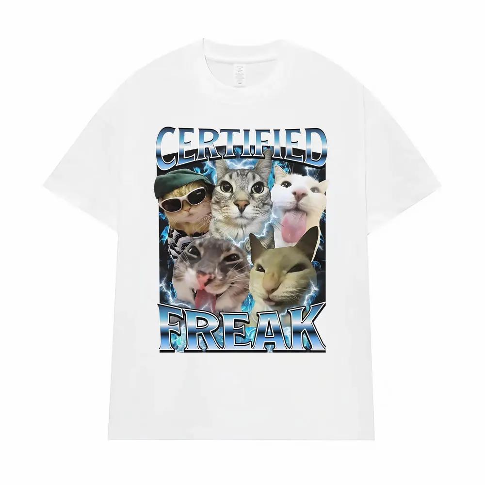 Certified Freak Funny Cat Meme TShirts Clothing 90s Vintage Kitty Graphic Tshirts Women Fashion Casual Tshirt Summer Streetwear S