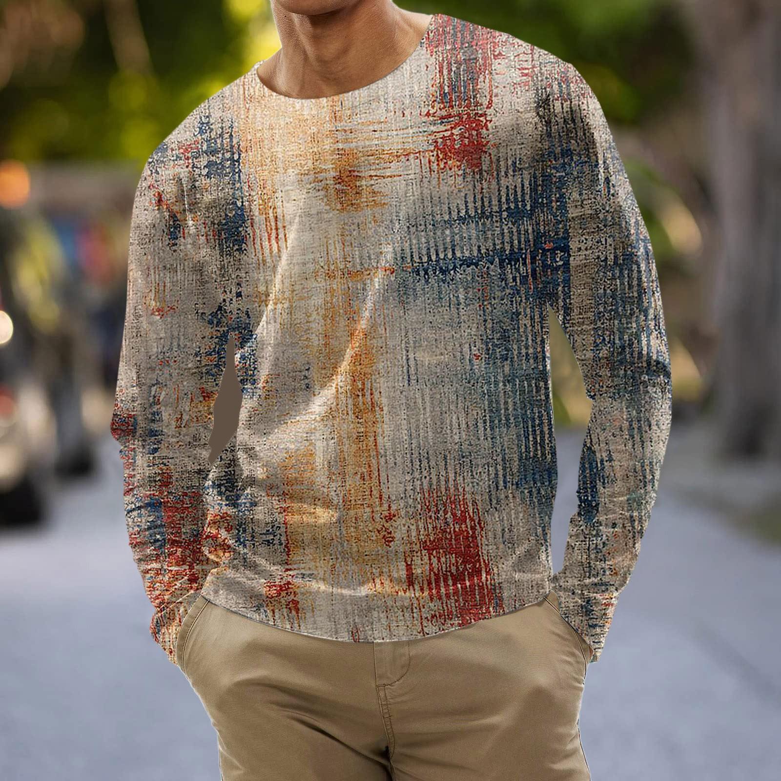 Муж Футболка Графика Абстракция Шея Одежда Одежда На открытом воздухе Длинный рукав С принтом Модельер Винтаж XXXL хаки 1545₽