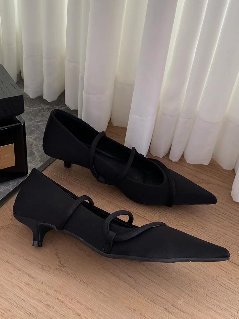 fashion Pointed Toe Women Pumps 2024 New Arrivals Fashion Dress Shoes Thin Mid Heels Silver Black Office Party Pumps Cross Bandage Shoes