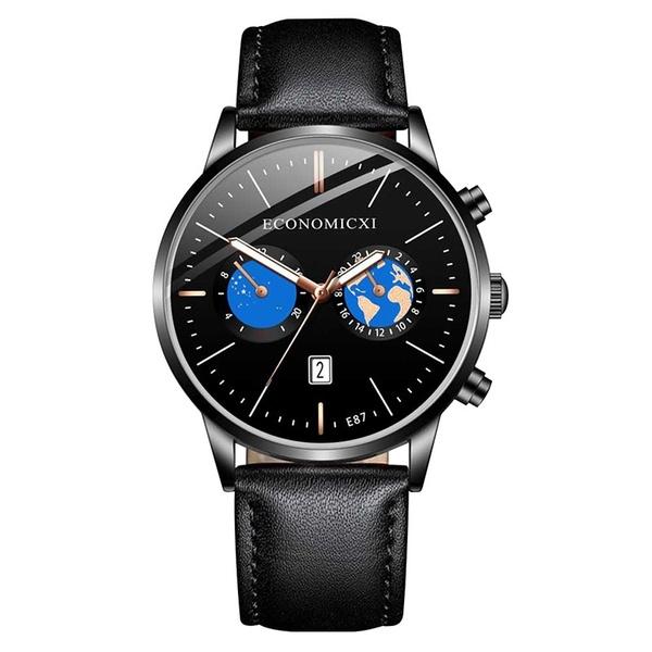 

Модные мужские деловые повседневные часы кварцевые наручные часы мужские часы с кожаным ремешком чёрный/ярко-розовый