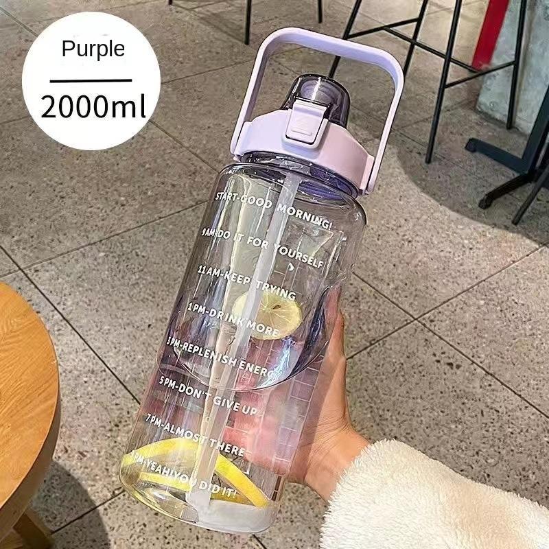 

Large - Capacity Straw Water Bottle, 2000ml Marked Handle Cup, Dual - Drink Pop - Up Lid Portable Sports Bottle Adult Universal 2.0L