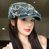 Cloth Denim Forward Cap Y2k Sequin Newsboy Cap Retro Cadet Cap  Travel