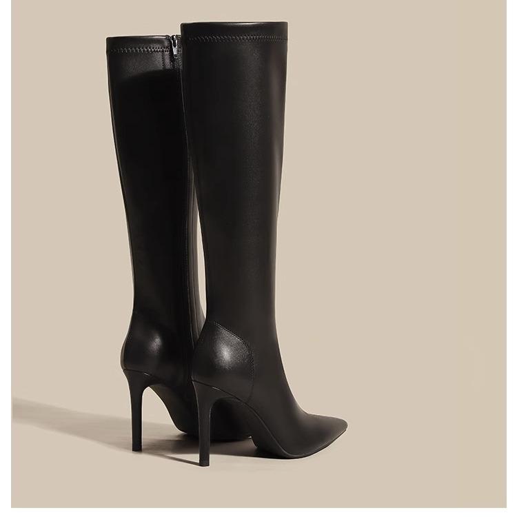 2024 new non-slip Hepburn style thin heel fashion boots with skirt shallow mouth niche design long boots