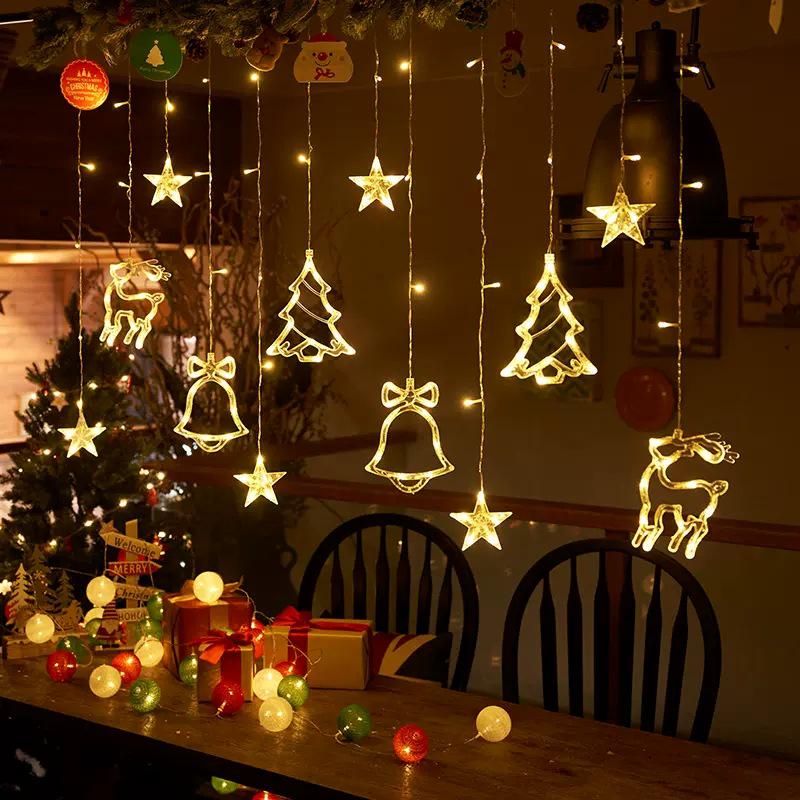 Outdoor Solar LED Star and Moon String Lights - Decorative Holiday Fairy Curtain Lights