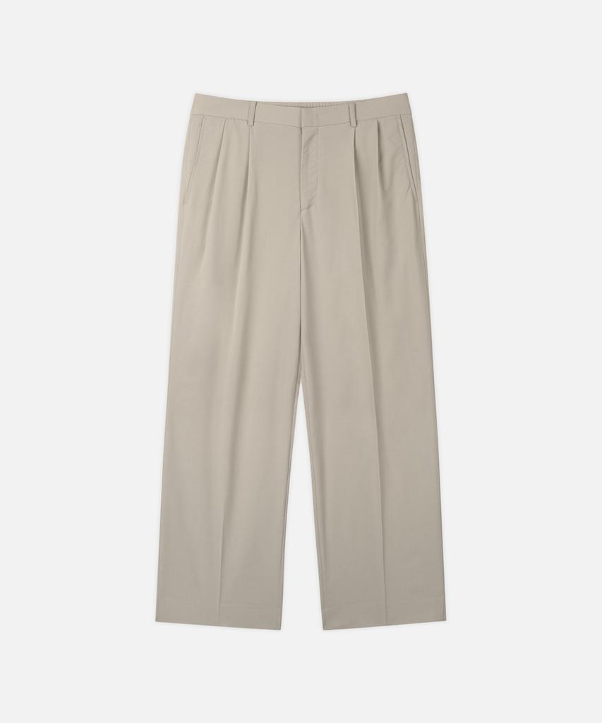 DRAW FIT Double-Pleated Elastic Wide Linen Slacks [Oatmeal]