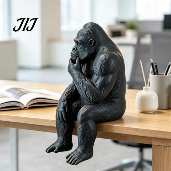 Decorative Shelf Sitting Statue 3D Printed Thinking Gorilla Figurine, Mini Thinker Statue, Playful Desk Study Accessory Modern Minimalist Sculpture