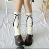 Women Harajuku Gothic Ribbed Knit Leg Warmer Socks Japanese Sweet Ribbon Bowknot Lettuce Ruffled Hem Foot Cover Stocking