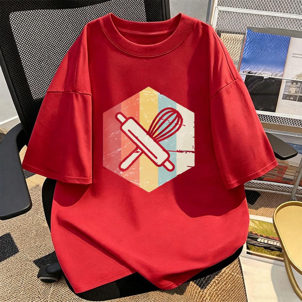 Retro Baker Utensil Cotton TShirt Unisex Tee Pastry Hobby Present Trendy Streetwear Kitchen Enthusiast Summer ShortSleeve Tops