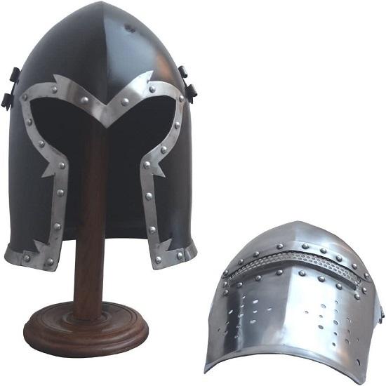Viking Battle Visored Knight Černá přilba Středověká Barbate Helm Armor SCA LARP replika