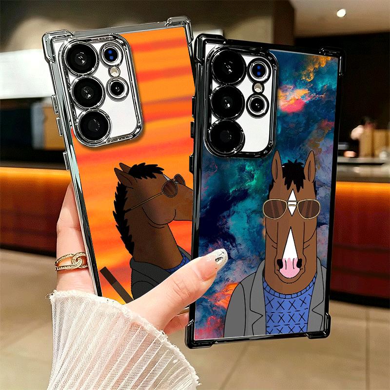 B-BoJack H-Horseman Funny Plating Phone Case For Samsung Galaxy S24 S25 FE S26 Edge S23 Ultra S22 S21 Plus S20 Anti-Fall Airabag