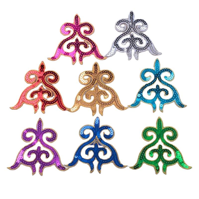 Diy Clothes Accessories Designer Sequined Patch Triangle Pattern Sequin Embroidery Iron-on Applique Sticker Ethnic Costume Patch