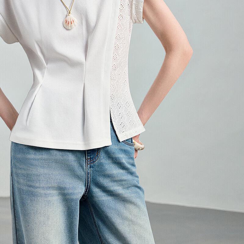 Chuyu Women's Lace Patchwork Short Sleeve T-shirt