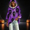 Women's Fashionable Three-Quarter-Sleeve Halloween-Printed Hooded Pullover