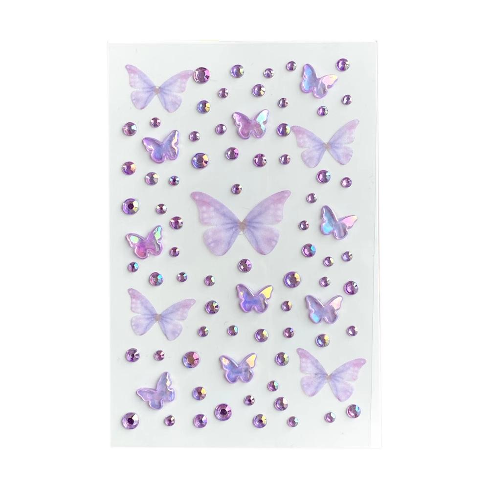 Aurora Butterfly Face Rhinestone Stickers: Shiny, Self-Adhesive Gauze Stickers for Children's Stage Makeup.
