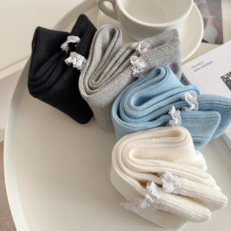 Simple All-Match Girly Cotton Socks Lace Bow Sweet Sock Casual Breathable Sweat-Wicking Mid-Tube Socks  Accessories Gifts