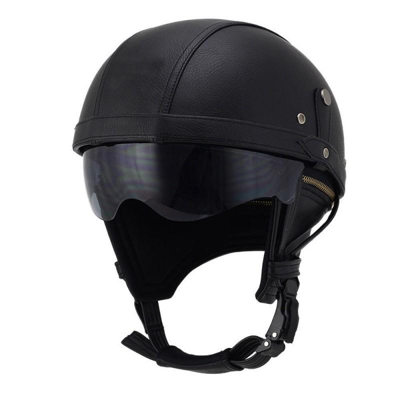 Vintage-Style Leather Half Helmet Adults Motorcycle Scooter Riding DOT Certified All Season Universal Fit