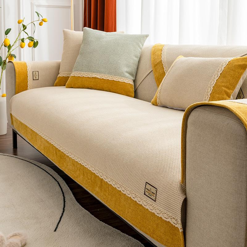 Bawełniano-lniana poduszka na sofę Cztery pory roku Uniwersalna Antypoślizgowa Prosta Nowoczesna Lniana poduszka na siedzenie Zielony pokrowiec na sofę Ręcznik