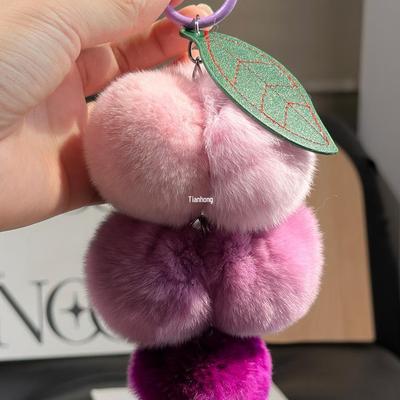 Real Rex Rabbit Fur Grape Keychain & Bag Charm - Cute Pendant Pompon