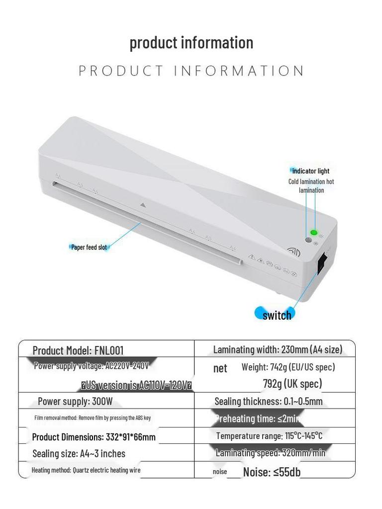 Fangnuo A4 Portable Automatic Laminator for Home & Photos