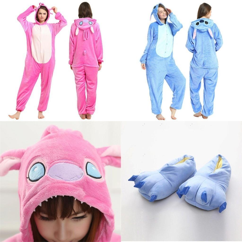 Disney Stitch Flannel Hooded Jumpsuit Pajamas Perfect For Winter And Halloween Cosplay