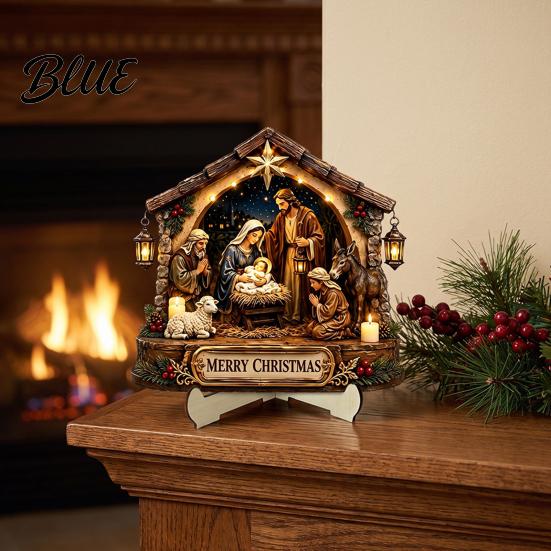 Religious Holiday Home Manger Holy Scene Tabletop Wooden Decorations Nativity Sign Christmas Family Figurine Decor Teak Wood Jesus Birth