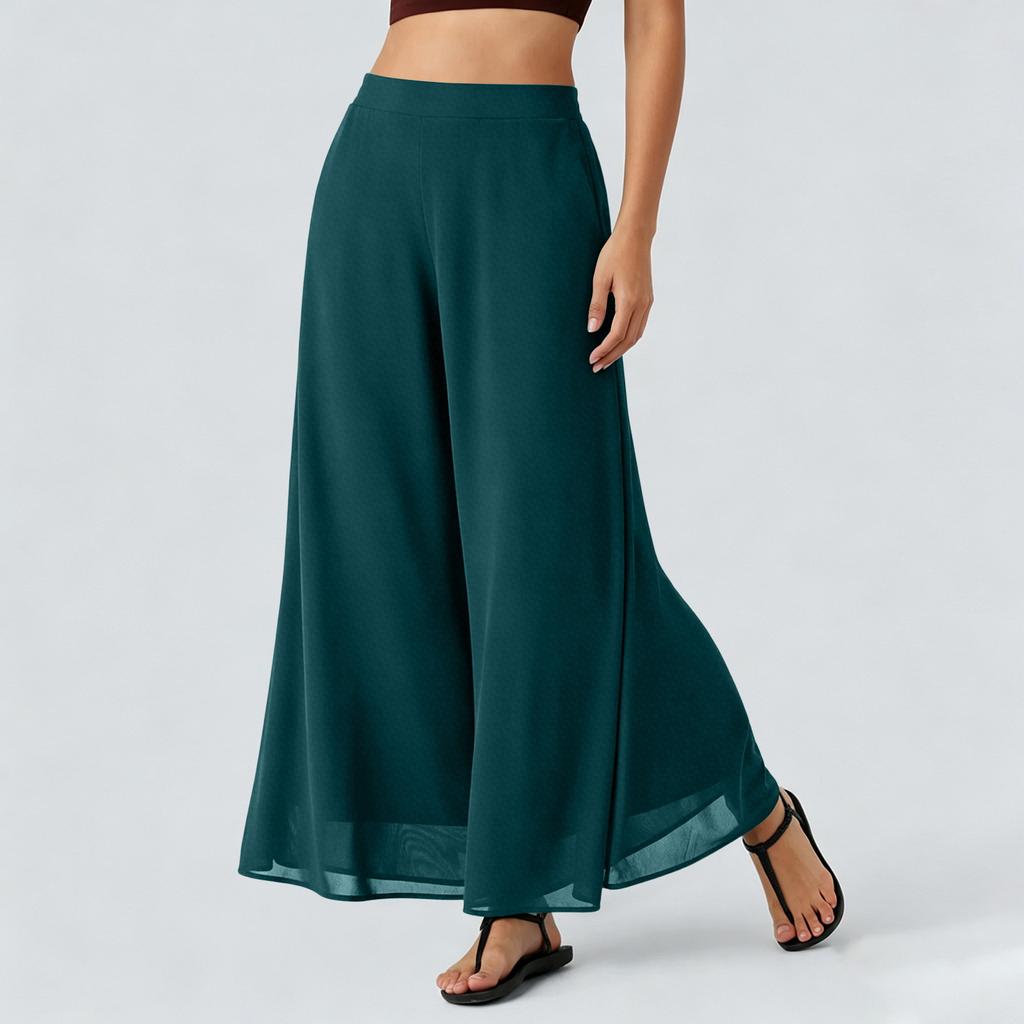 Women’s Loose Fit Chiffon Wide Leg Pants High Waist Long Flowing Trousers Casual Lightweight Comfortable Design
