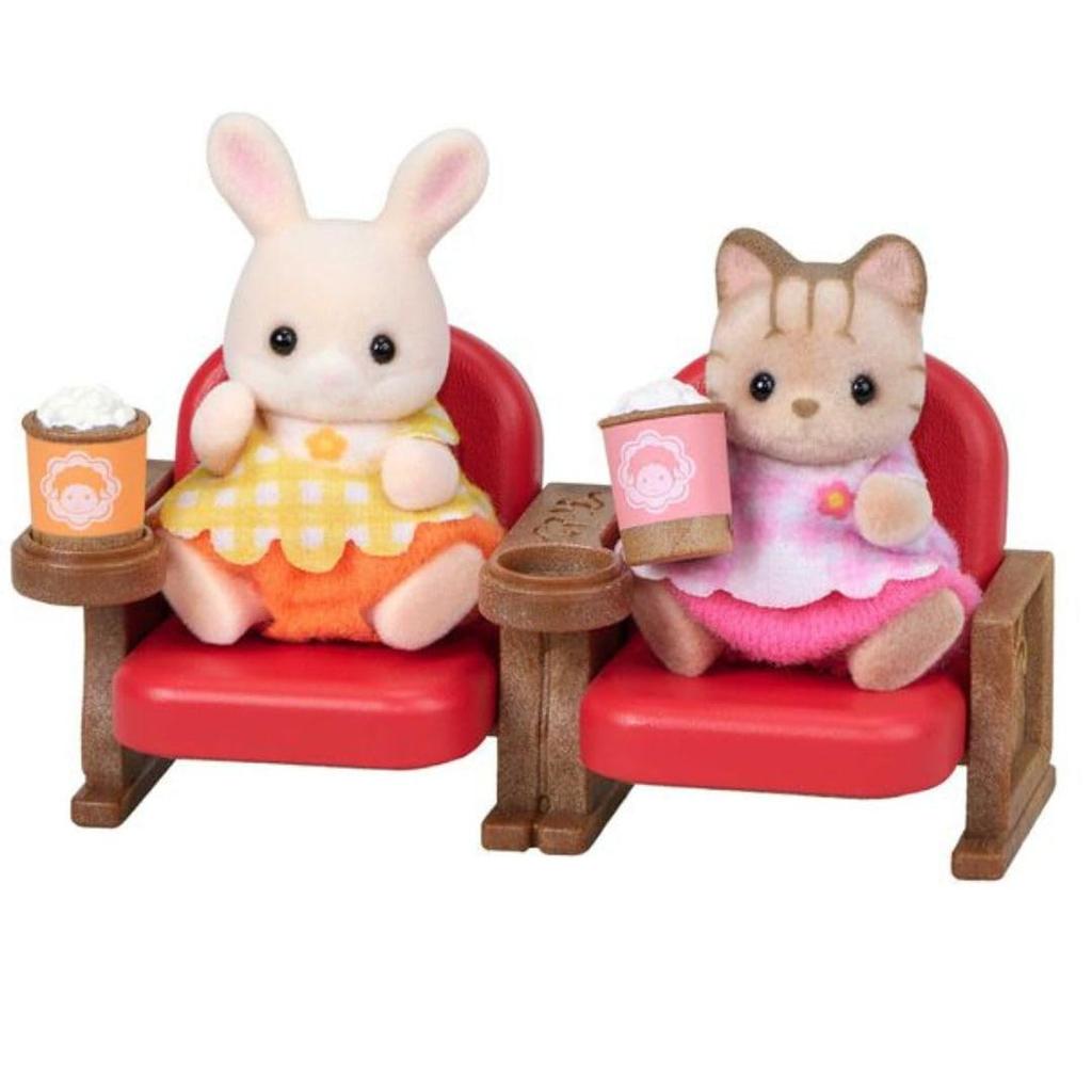 Sylvanian Families Baby Theater Margaret Rabbit Calico Movie Popcorn Set, Red, & Cat, Theater,