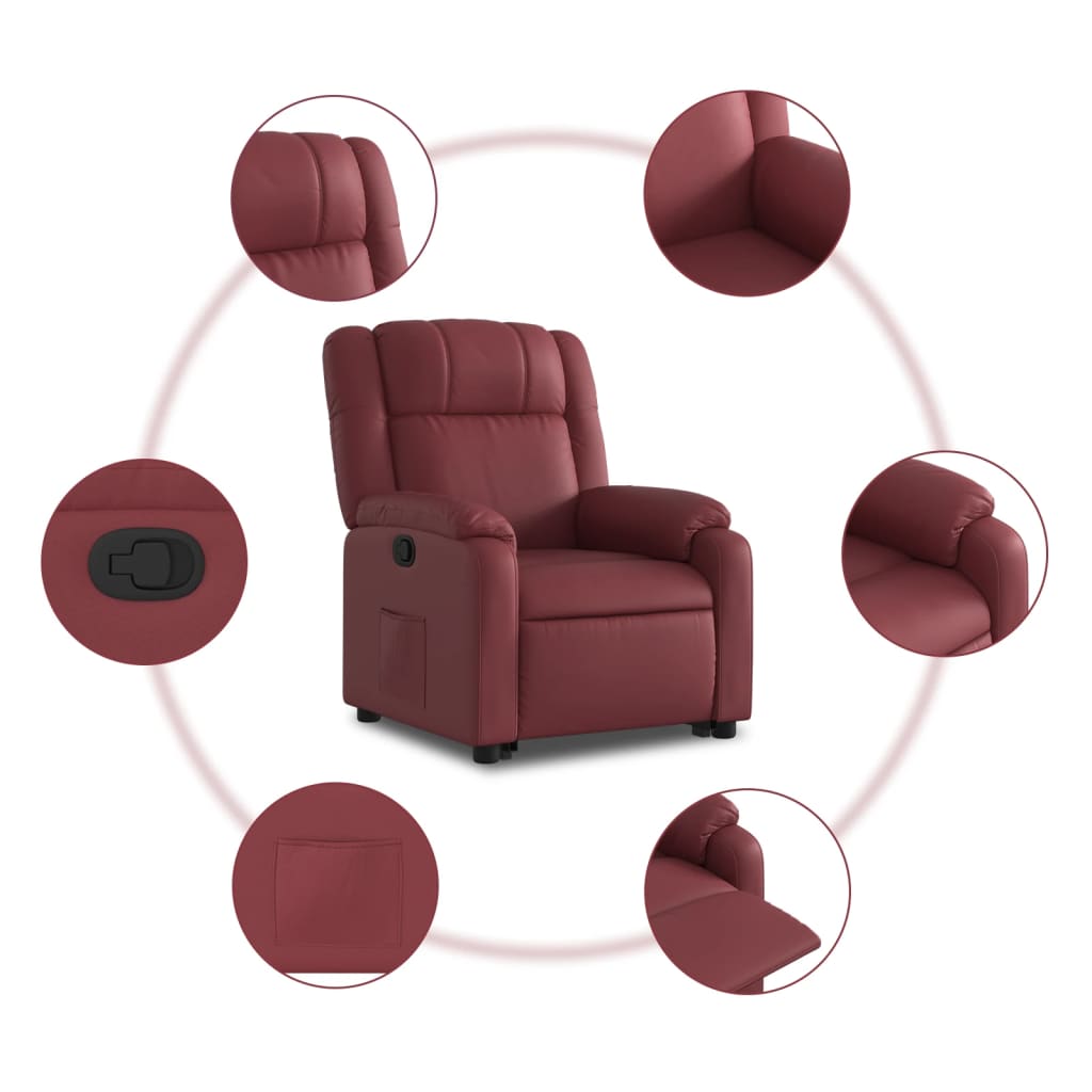 Recliner Chair with Lift Assistance Wine Red Artificial Leather