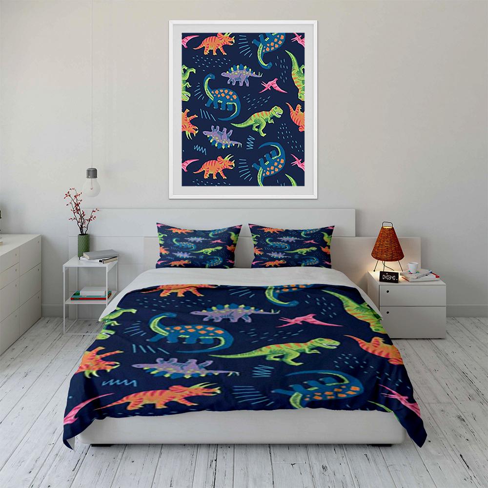 Colorful Dinosaur Bedding Set Bedding Set (1 Duvet Cover, 2 Pillowcases, Duvet Not Included)
