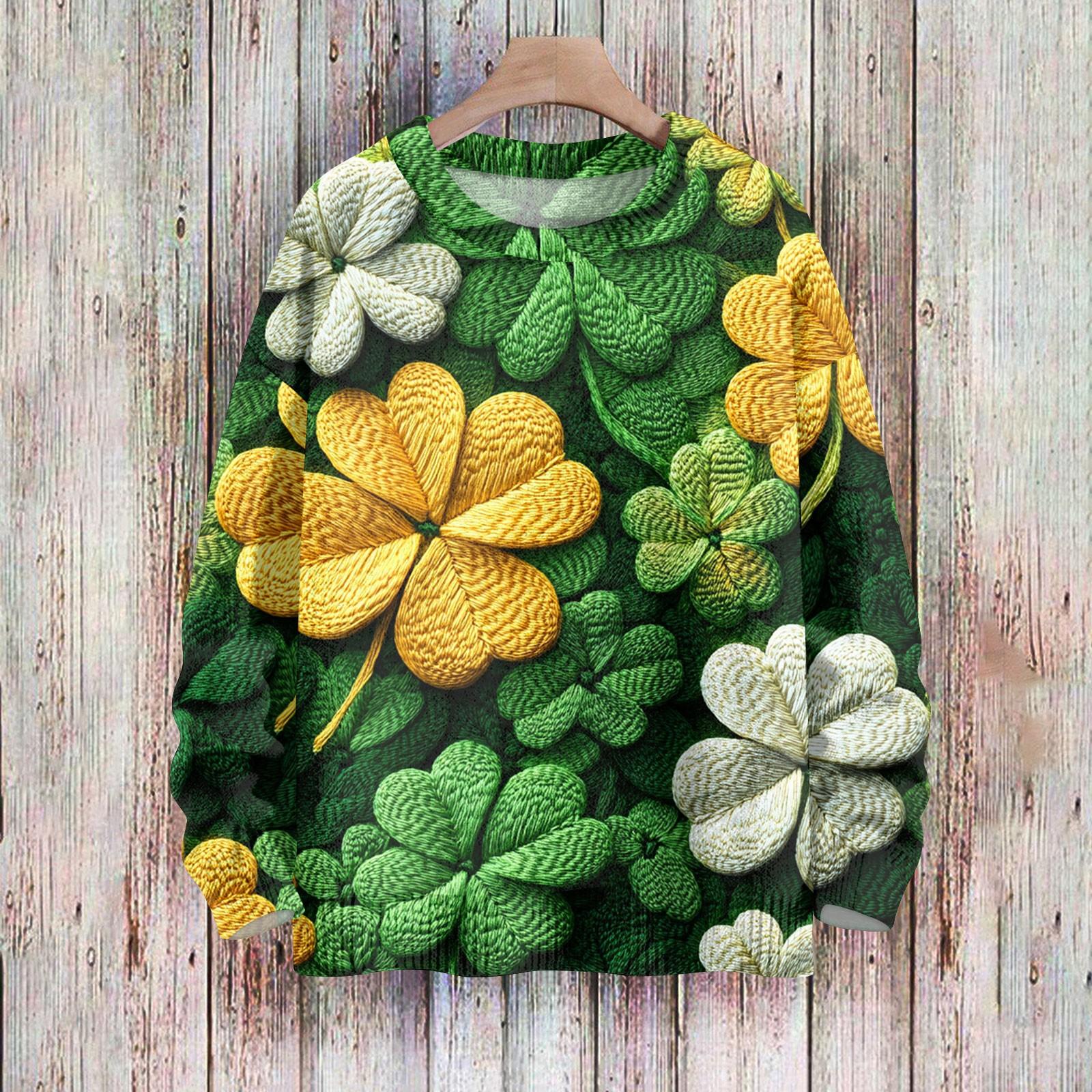 

Жіноча мода повсякденна з довгим рукавом St. В язаний вовняний пуловер з круглим вирізом і принтом Patrick s XL