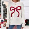 Fall Winter Christmas Sweet Bow Crew Neck Long Sleeve Sweater, European American Style Casual Knit Top