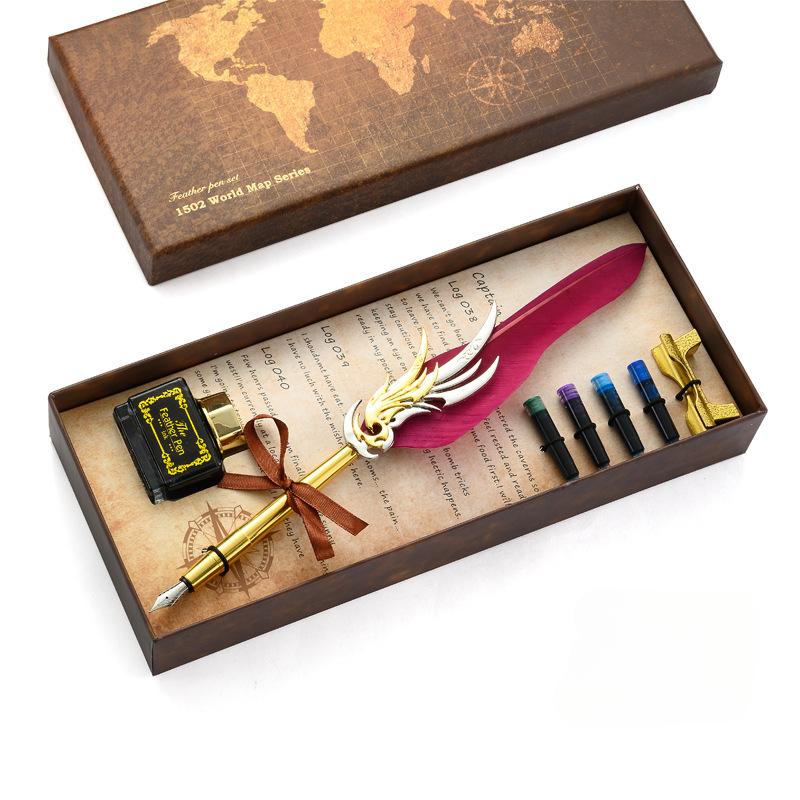 

Перо для письма, набор перьев для письма, перо для каллиграфии, перо для семьи, для написания писем, ручка для подписи, для написания подарочных карт Feather pen красный