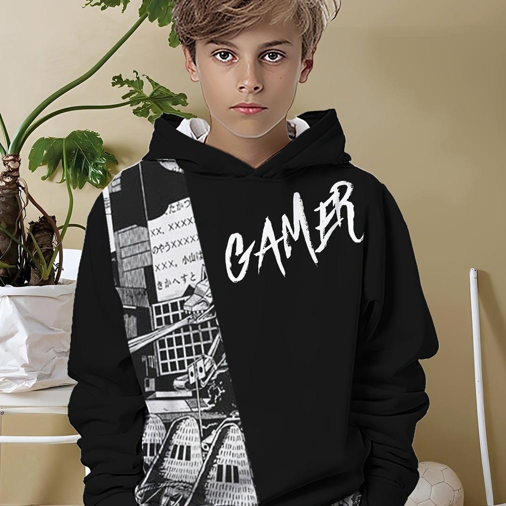 

Модная детская толстовка с капюшоном с длинным рукавом, с 3D-принтом, в модных черно-белых тонах, спортивная одежда для мальчиков на весну и осень 13-14Y